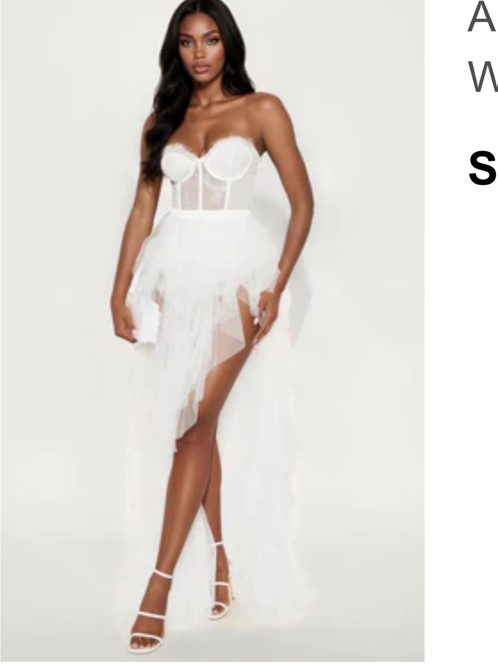 White Strapless Bustier Corset Gown Dress with Sheer Tulle Skirt fashion nova XS